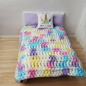 Miniature Dollhouse Crochet Blanket Purple 1:12 Scale